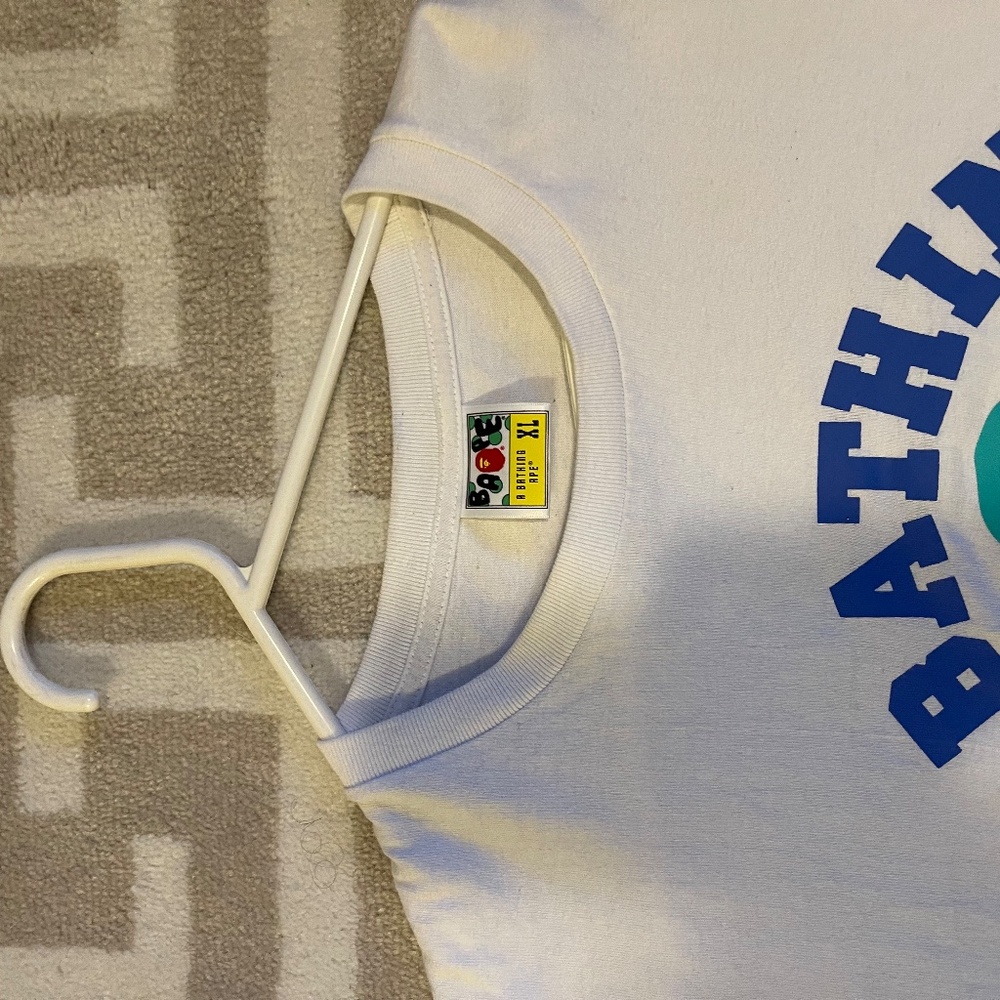 Bape Blue Solid Logo College Tee 'White' - image 4